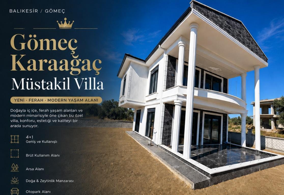 Gömeç Karaağaç’ta 307 m² Bahçeli Teslime Hazır 3+1 Müstakil Villa